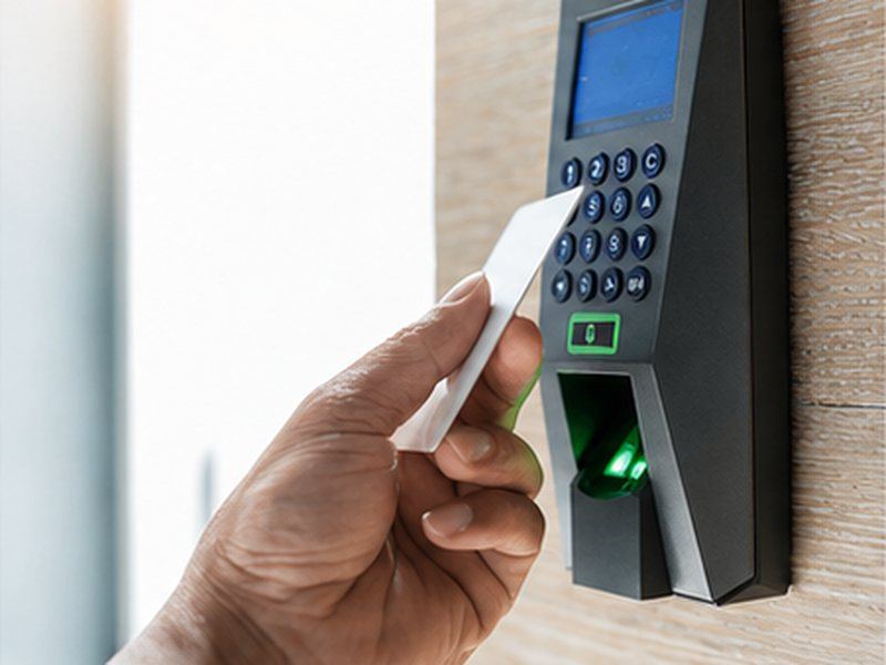 RFID card at a biometric access terminal